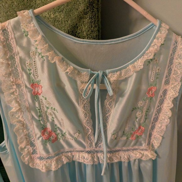 Komar Vintage Nylon Peignoir Nightown Robe Set Dainty Blue Feminine - Picture 6 of 12